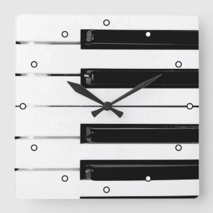 Realistic Black White Piano Keyboard Keys Square Wall Clock