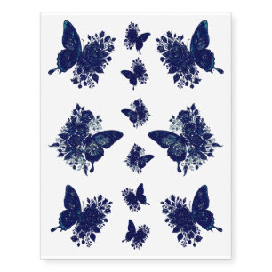 Realistic Blue Floral Butterflies Fake Tattoos 