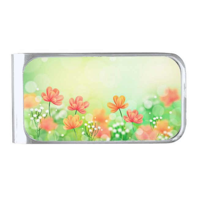 Realistic Blurred Spring Background-2374 Silver Finish Money Clip (Front)