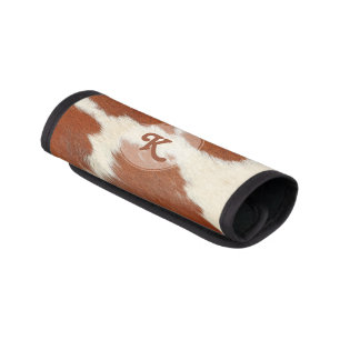 Realistic brown and white cow fur texture luggage handle wrap