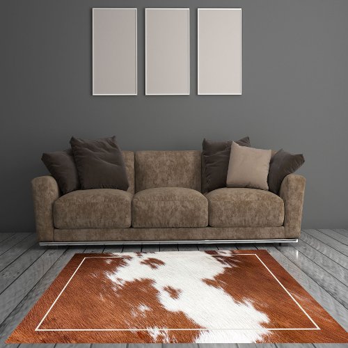 Realistic brown and white cowhide fur texture rug