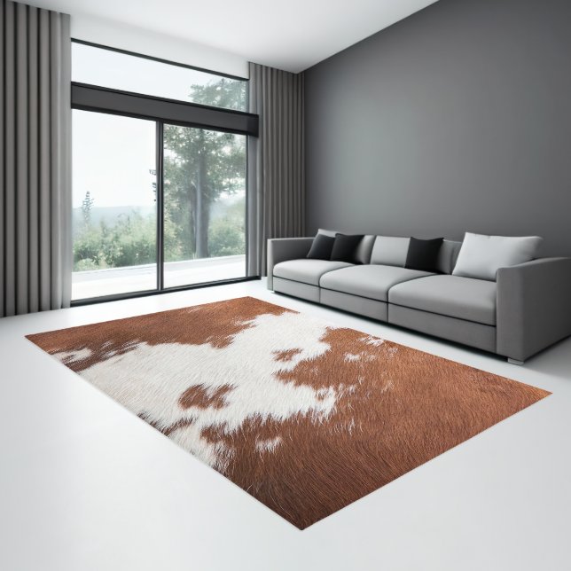 Realistic brown and white cowhide texture rug (Insitu (Indoor 3))