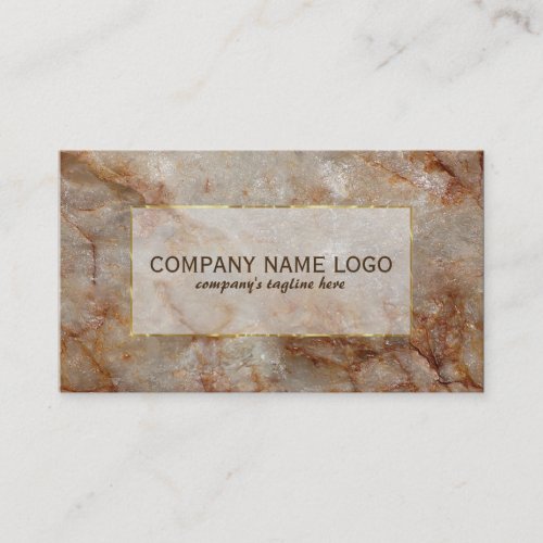 Realistic Brown Faux Marble Stone Gold Accent Business Card