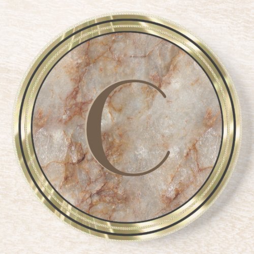 Realistic Brown Faux Marble Stone Pattern 2a Drink Coaster