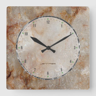 Realistic Brown Faux Marble Stone Pattern 2a Square Wall Clock