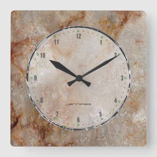 Realistic Brown Faux Marble Stone Pattern 2a Square Wall Clock