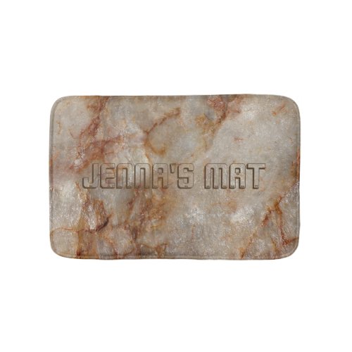 Realistic Brown Faux Marble Stone Pattern Bath Mat