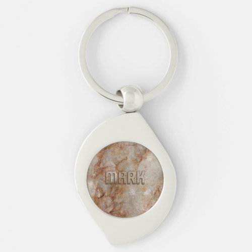 Realistic Brown Faux Marble Stone Pattern Keychain