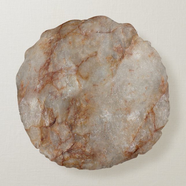 Realistic Brown Faux Marble Stone Pattern Round Pillow (Back)