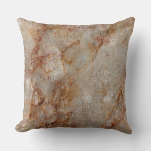 Realistic Brown Faux Marble Stone Pattern Throw Pillow