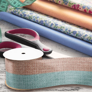 Realistic Burlap Rustic Blush Pink & Light Blue Satin Ribbon