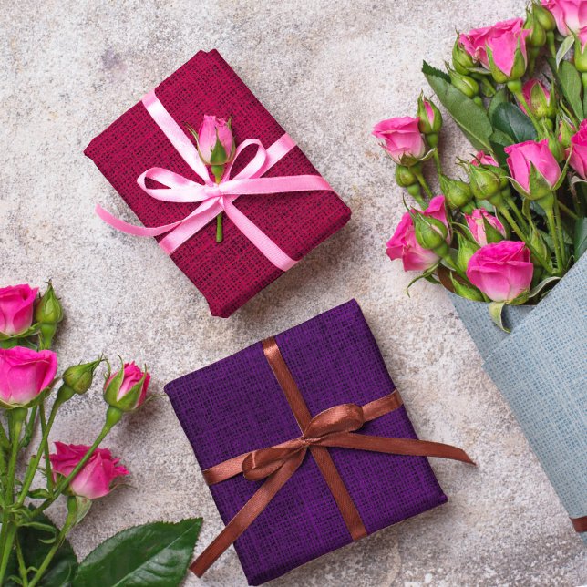 Realistic Burlap Rustic Burgundy Lavender & Purple Wrapping Paper Sheets (Creator Uploaded)