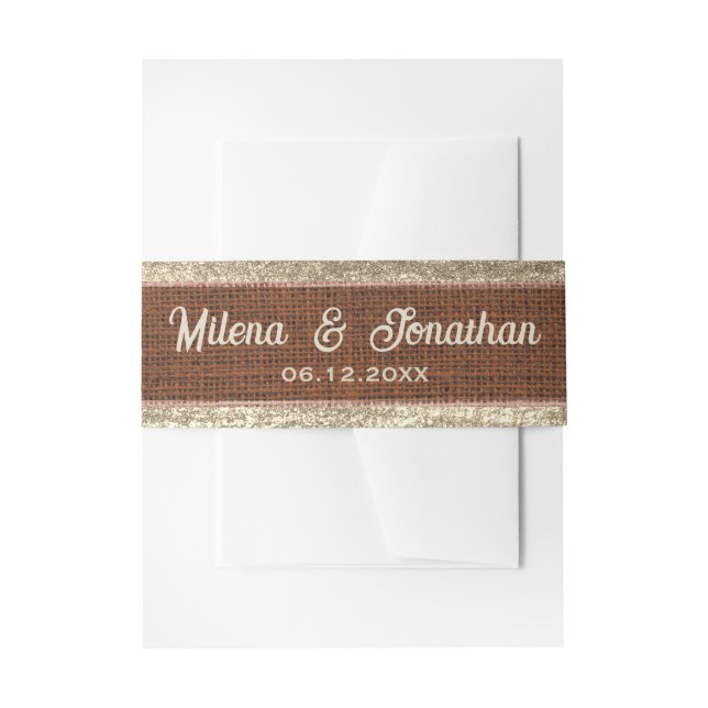     Realistic Burlap Rustic Gold & Chocolate Brown Invitation Belly Band (Front Example)