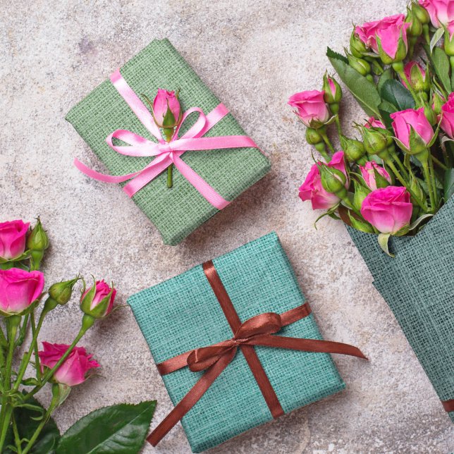 Realistic Burlap Texture Rustic Sage Green & Teal Wrapping Paper Sheets (Creator Uploaded)