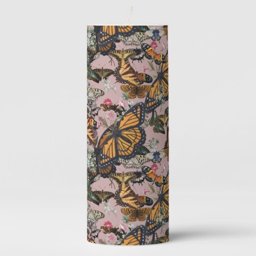 Realistic butterflies design pillar candle