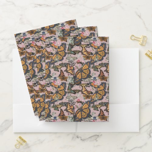 Realistic butterflies design pocket folder