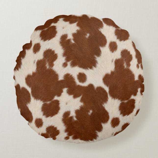 Realistic Calf Hide Pattern Round Pillow (Front)
