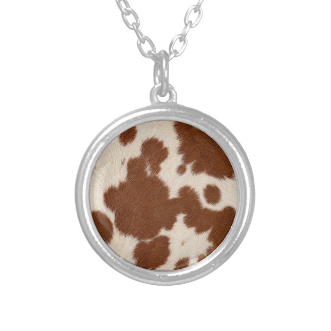 Realistic Calf Hide Pattern Silver Plated Necklace (Front)