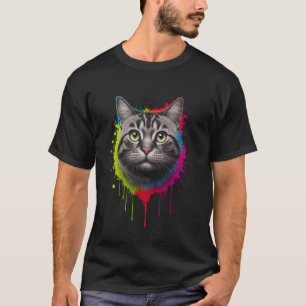 Realistic Cat With Paint Splatter Art T-Shirt