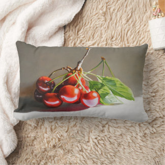 Realistic Cherry Still Life with Leaves Fine Art Lumbar Pillow