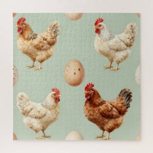 Realistic Chickens Farm Fresh Eggs Pattern Jigsaw Puzzle