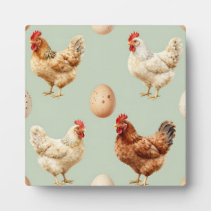 Realistic Chickens Farm Fresh Eggs Pattern Plaque