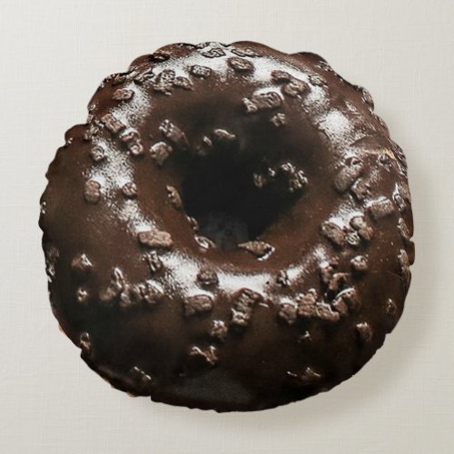 Realistic Chocolate Frosted Donut Round Pillow