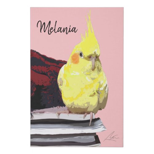 Realistic Cockatiel Bird Perched on Books Art Faux Canvas Print