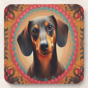 Realistic Colorful Border Cute Dachshund Dog lover Beverage Coaster