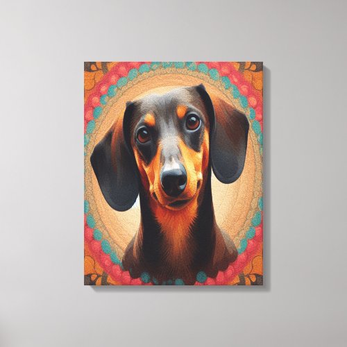 Realistic Colorful Border Cute Dachshund Dog lover Canvas Print