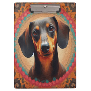 Realistic Colorful Border Cute Dachshund Dog lover Clipboard