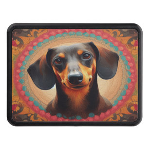 Realistic Colorful Border Cute Dachshund Dog lover Hitch Cover
