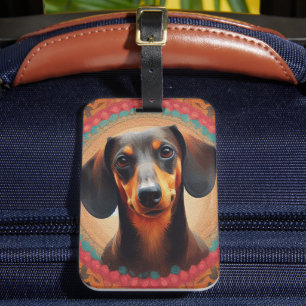 Realistic Colorful Border Cute Dachshund Dog lover Luggage Tag
