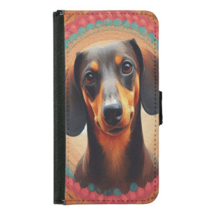 Realistic Colorful Border Cute Dachshund Dog lover Samsung Galaxy S5 Wallet Case