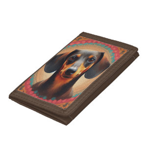 Realistic Colorful Border Cute Dachshund Dog lover Tri-fold Wallet