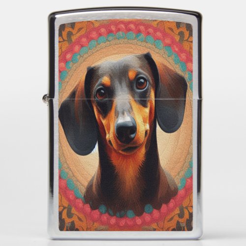 Realistic Colorful Border Cute Dachshund Dog lover Zippo Lighter