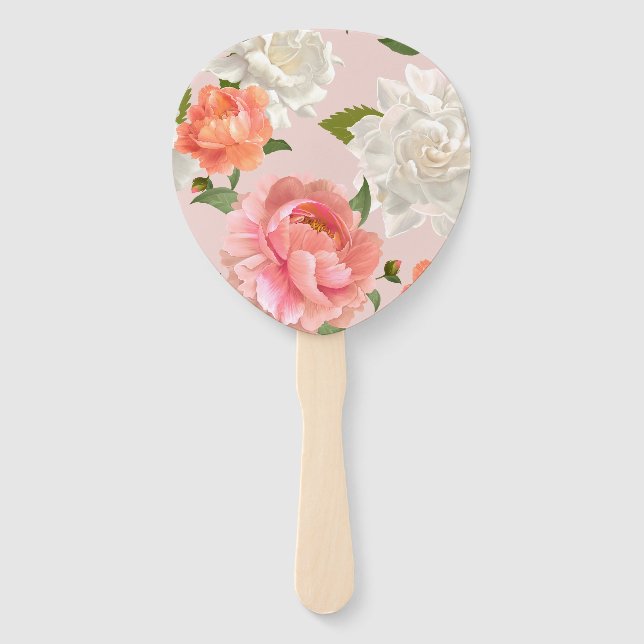 Realistic Colorful Spring Flower Pattern Hand Fan (Front)