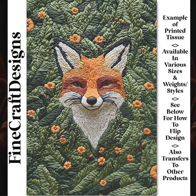 Realistic Cute Embroidered Red Fox BZ6 Decoupage Tissue Paper (Creator Uploaded)