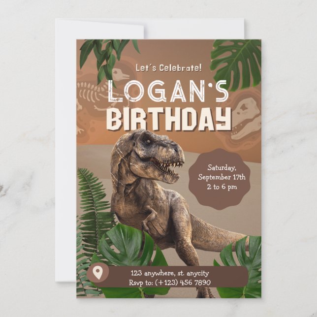 Realistic Dinosaur Invitation Cards Birthday (Front)
