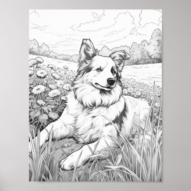 Realistic Dog Adult Coloring Poster (Front)