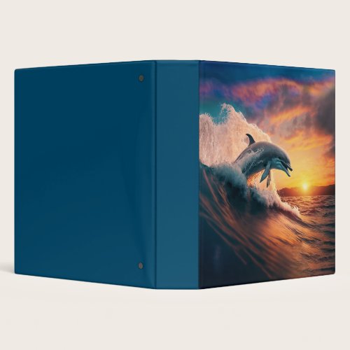 Realistic Dolphin Jumping Ocean Sunset Kids Adult 3 Ring Binder