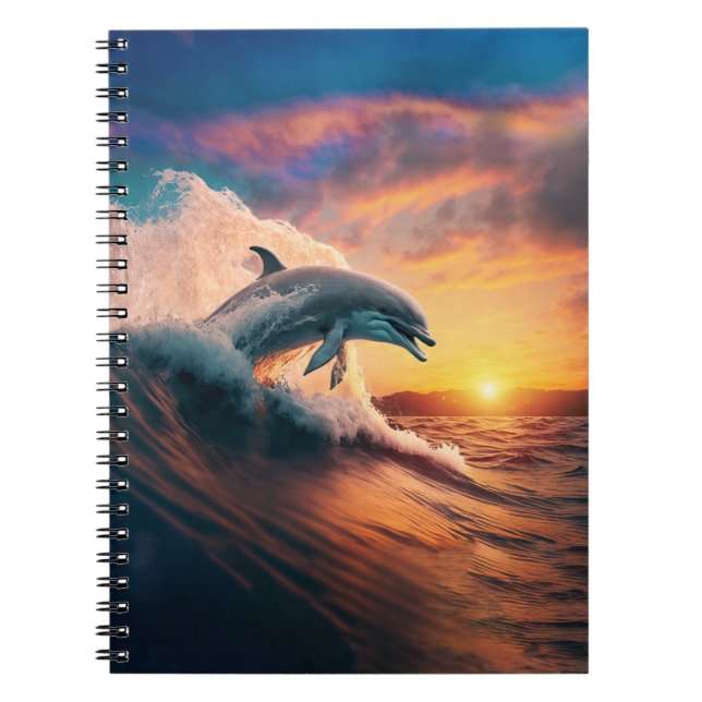 Realistic Dolphin Jumping Ocean Sunset Kids Adult  Notebook (Front)