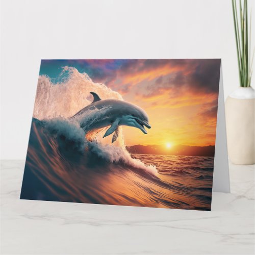 Realistic Dolphin Jumping Ocean Sunset Kids Adult  Thank You Card