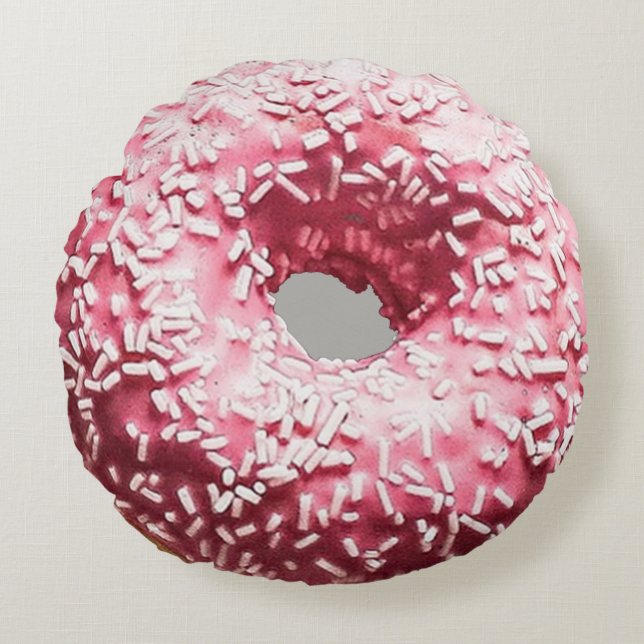 Realistic Donut with Pink Frosting & Sprinkles Round Pillow (Front)