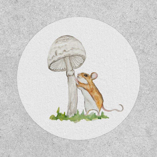 Realistic drawing of a funny field mouse and mushr patch (Front)