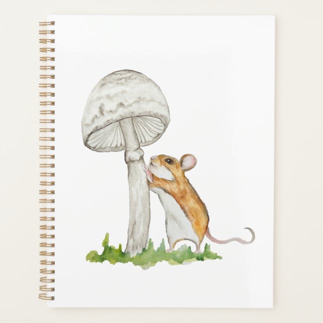 Realistic drawing of a funny field mouse and mushr planner (Front)