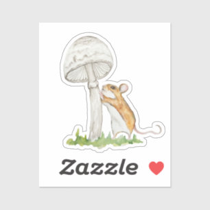 Realistic drawing of a funny field mouse and mushr sticker