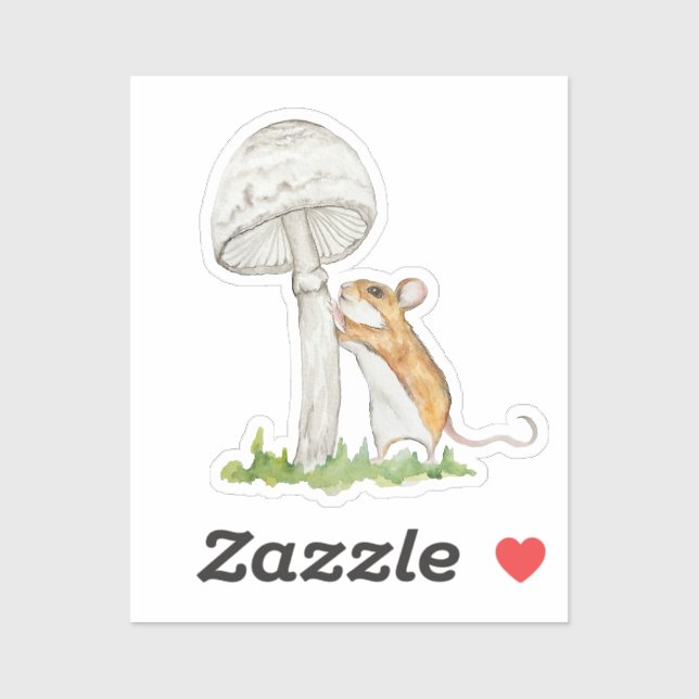 Realistic drawing of a funny field mouse and mushr sticker (Sheet)