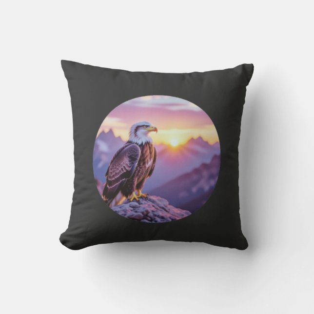 Realistic Eagle on Rock – Majestic Wildlife Scene Throw Pillow (Front)
