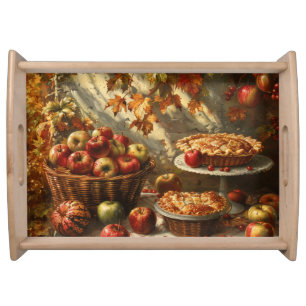 REALISTIC FALL THEMED TABLE SETTING WITH FOOD SERVING TRAY